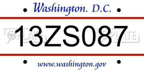 13ZS087 District Of Columbia License Plate