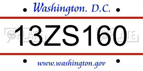 13ZS160 District Of Columbia License Plate