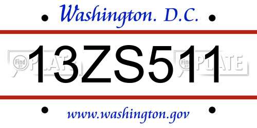13ZS511 District Of Columbia License Plate