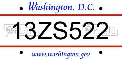 13ZS522 District Of Columbia License Plate