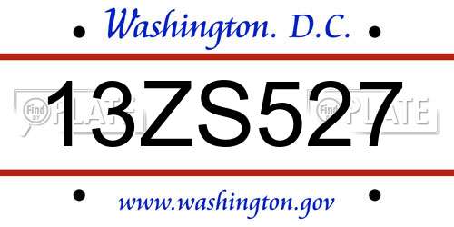 13ZS527 District Of Columbia License Plate