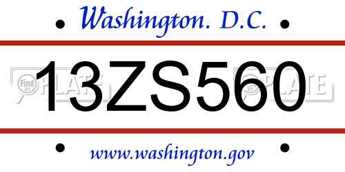 13ZS560 District Of Columbia License Plate