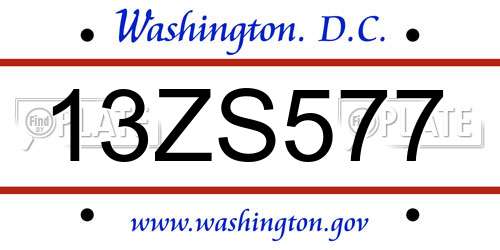 13ZS577 District Of Columbia License Plate