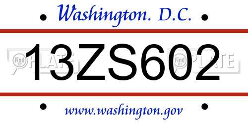 13ZS602 District Of Columbia License Plate