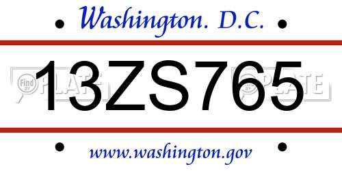 13ZS765 District Of Columbia License Plate