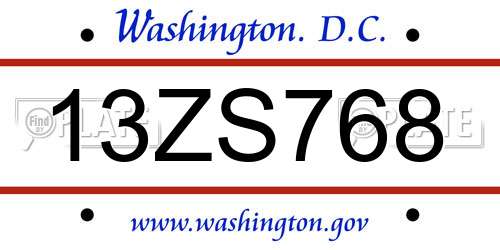 13ZS768 District Of Columbia License Plate