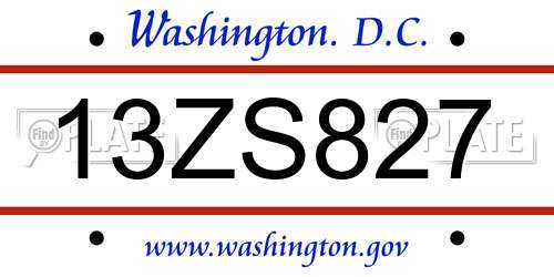 13ZS827 District Of Columbia License Plate