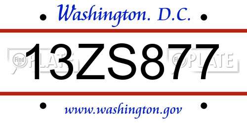 13ZS877 District Of Columbia License Plate