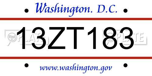 13ZT183 District Of Columbia License Plate