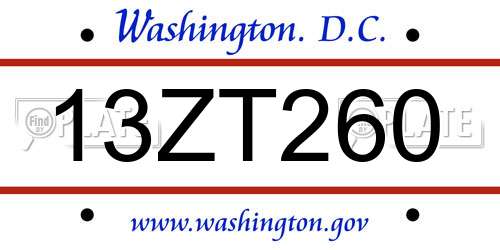 13ZT260 District Of Columbia License Plate