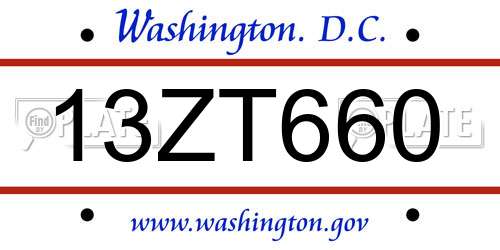 13ZT660 District Of Columbia License Plate