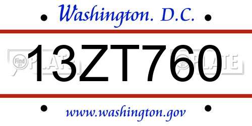 13ZT760 District Of Columbia License Plate