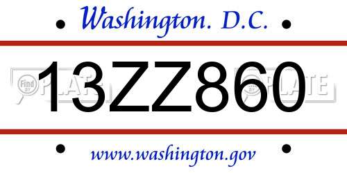 13ZZ860 District Of Columbia License Plate