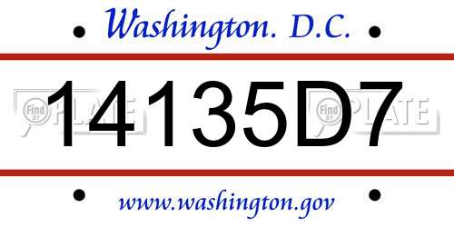 14135D7 District Of Columbia License Plate