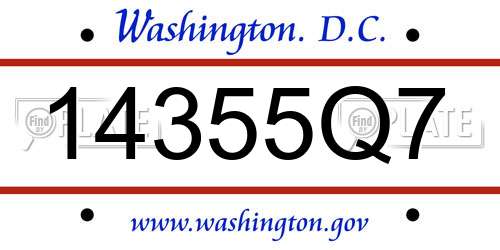 14355Q7 District Of Columbia License Plate