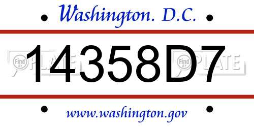 14358D7 District Of Columbia License Plate