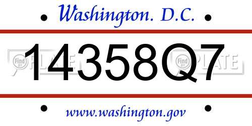 14358Q7 District Of Columbia License Plate