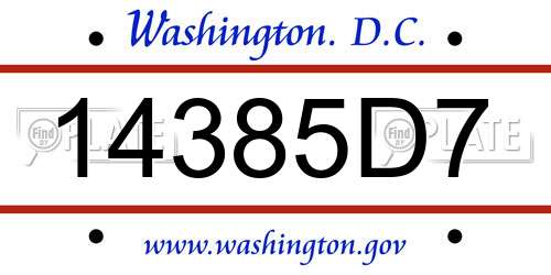 14385D7 District Of Columbia License Plate