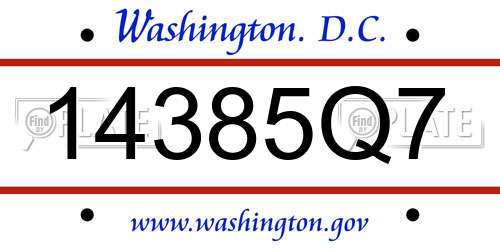 14385Q7 District Of Columbia License Plate