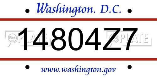 14804Z7 District Of Columbia License Plate