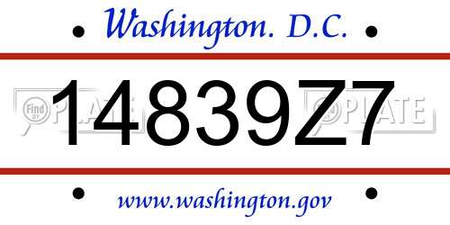 14839Z7 District Of Columbia License Plate