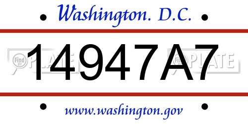 14947A7 District Of Columbia License Plate