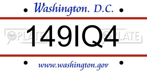 149IQ4 District Of Columbia License Plate