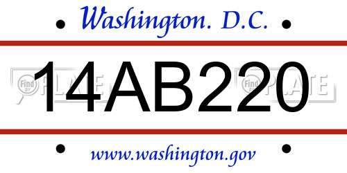 14AB220 District Of Columbia License Plate