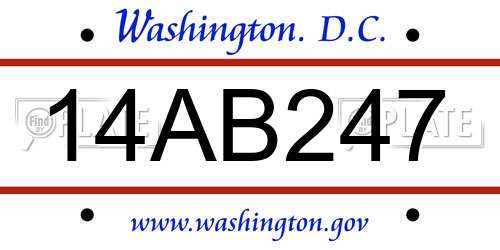 14AB247 District Of Columbia License Plate