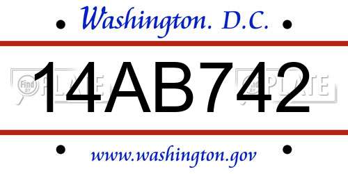 14AB742 District Of Columbia License Plate