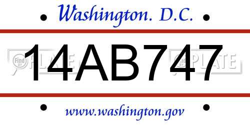 14AB747 District Of Columbia License Plate
