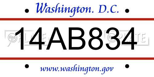 14AB834 District Of Columbia License Plate