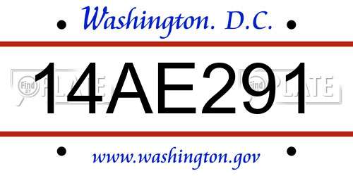 14AE291 District Of Columbia License Plate