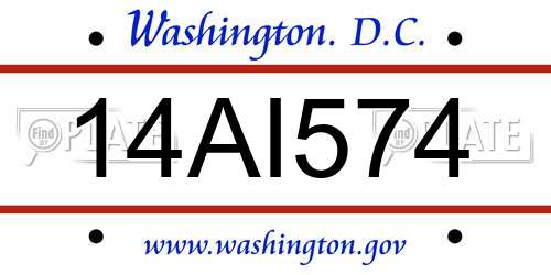 14AI574 District Of Columbia License Plate