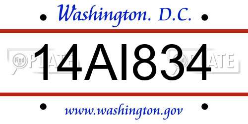 14AI834 District Of Columbia License Plate
