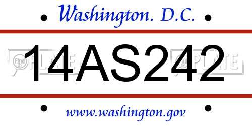 14AS242 District Of Columbia License Plate