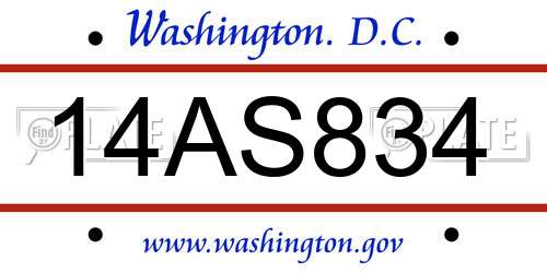 14AS834 District Of Columbia License Plate