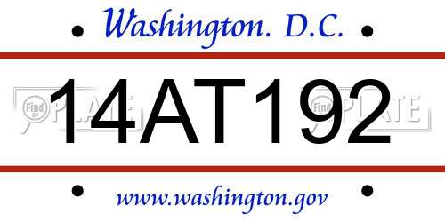 14AT192 District Of Columbia License Plate