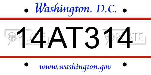 14AT314 District Of Columbia License Plate