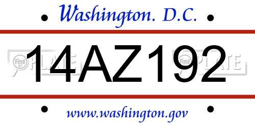 14AZ192 District Of Columbia License Plate