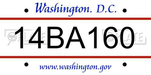 14BA160 District Of Columbia License Plate