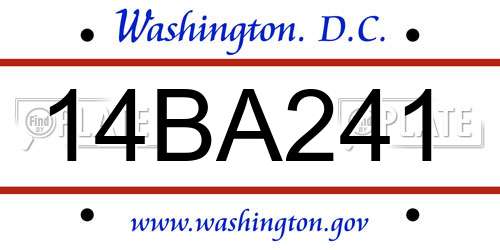 14BA241 District Of Columbia License Plate