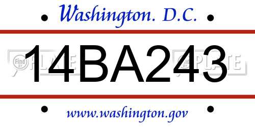 14BA243 District Of Columbia License Plate