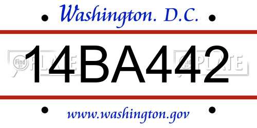 14BA442 District Of Columbia License Plate