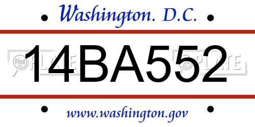 14BA552 District Of Columbia License Plate