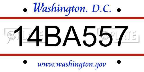 14BA557 District Of Columbia License Plate