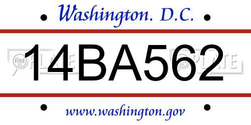 14BA562 District Of Columbia License Plate