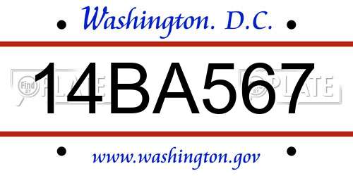 14BA567 District Of Columbia License Plate