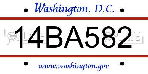 14BA582 District Of Columbia License Plate