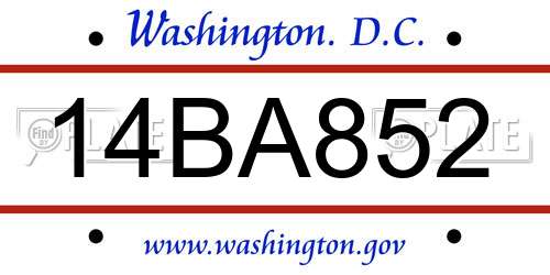 14BA852 District Of Columbia License Plate